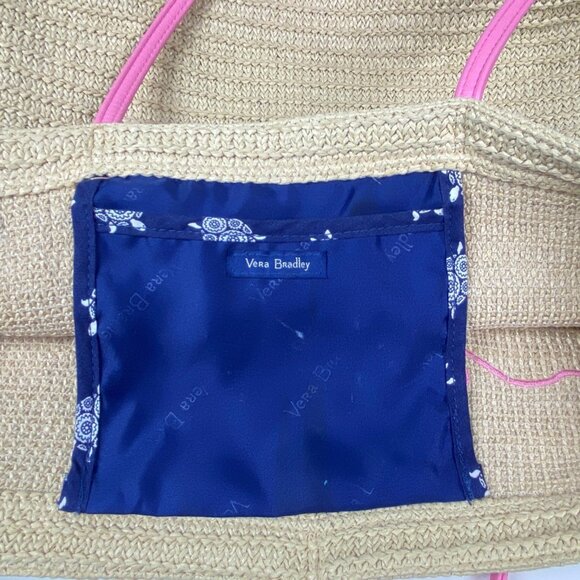 Vera Bradley Straw Beach Tote Bag Sea Turtle Pink Double Handles Open Top - Picture 5 of 5